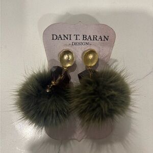 Green Fur Pom Pom Earrings